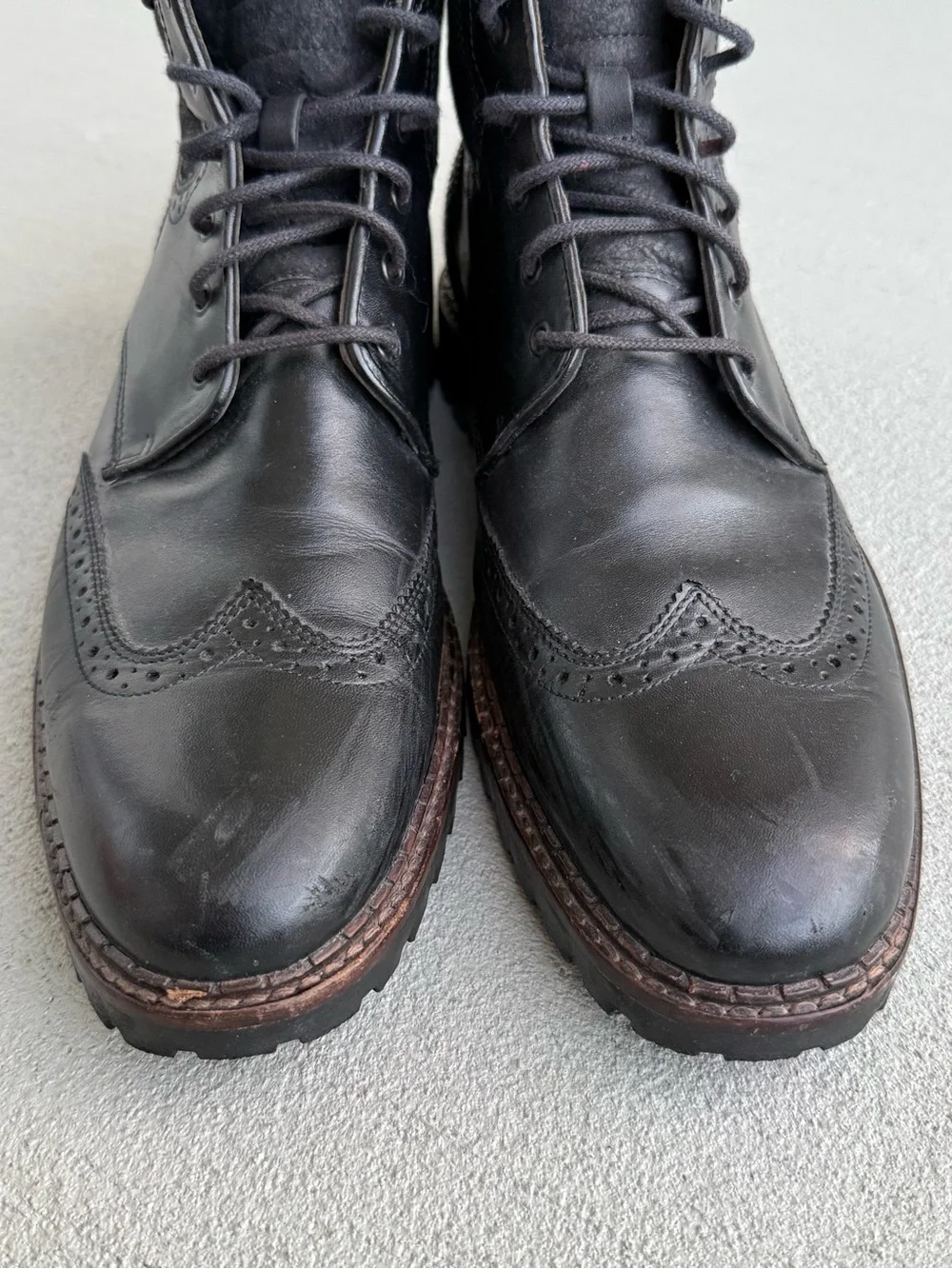 Johnston & Murphy Jennings Shearling Boots 10.5 M Black Leather Wing Tip Brazil